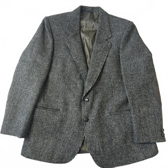 VTG Harris Tweed 100% Wool Tweed Herringbone Grey Men’s Jacket Blazer - XL? - Picture 1 of 10